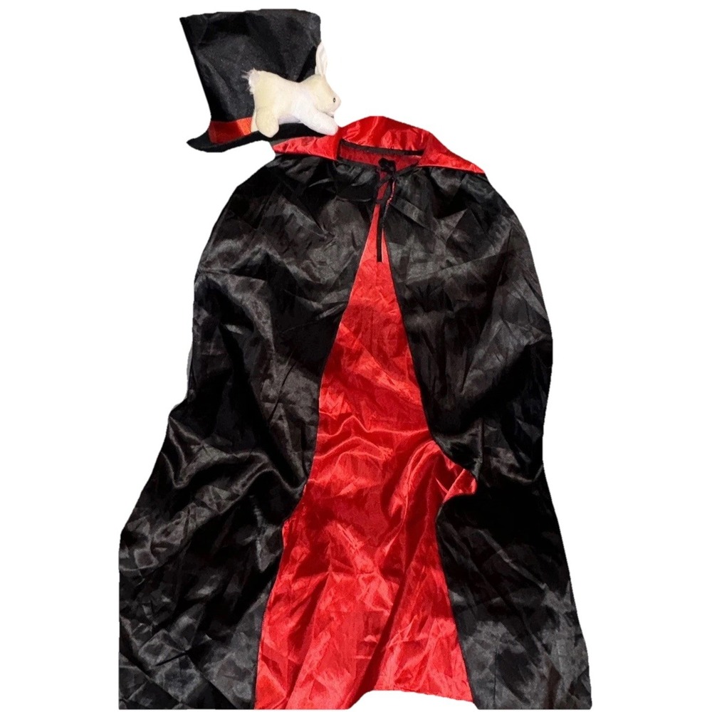 Magician Top Hat White Rabbit Plush On Brim + Cape Magic Show Halloween Costume